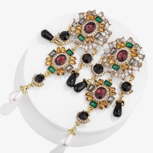 Statement Red & Black Rhinestone Chandelier Earring